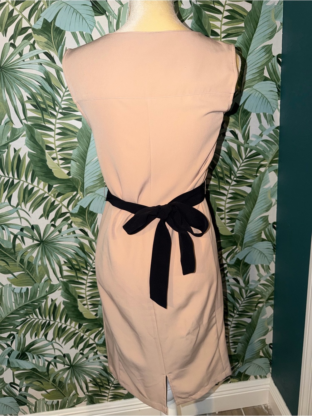 BCBGMaxAzria Black Midi Dress with Blush Side Panels - Picture 4 of 7